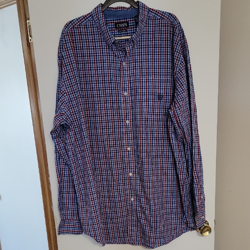 Chaps Men's Blue and Red Plaid Shirt , New , Size 3 xlt